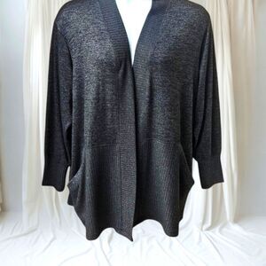  JOAN VASS NEW YORK Plus Size Black Ribbed Cardigan With Deep Pockets 1X